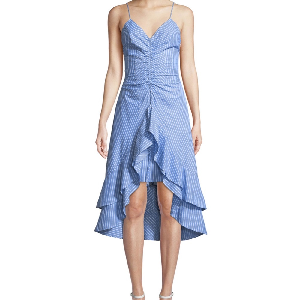 Joie Eberta Striped Cotton High-Low Ruffle Dress